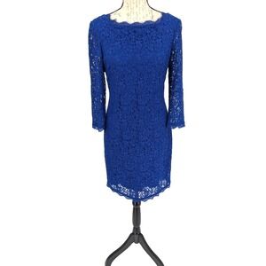 ADRIANNA PAPELL EVENING Dress SIZE 12P Blue Lace Sheath Romantic Enchanted